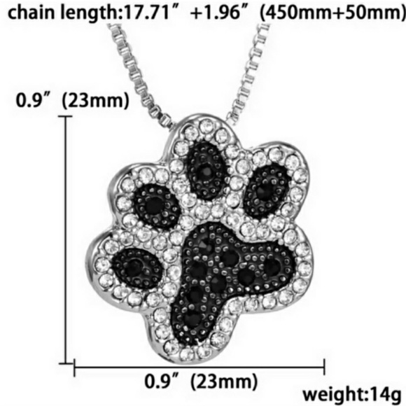 NWT Sparkly Pet Paw Silvertone & Black Necklace - Picture 5 of 7